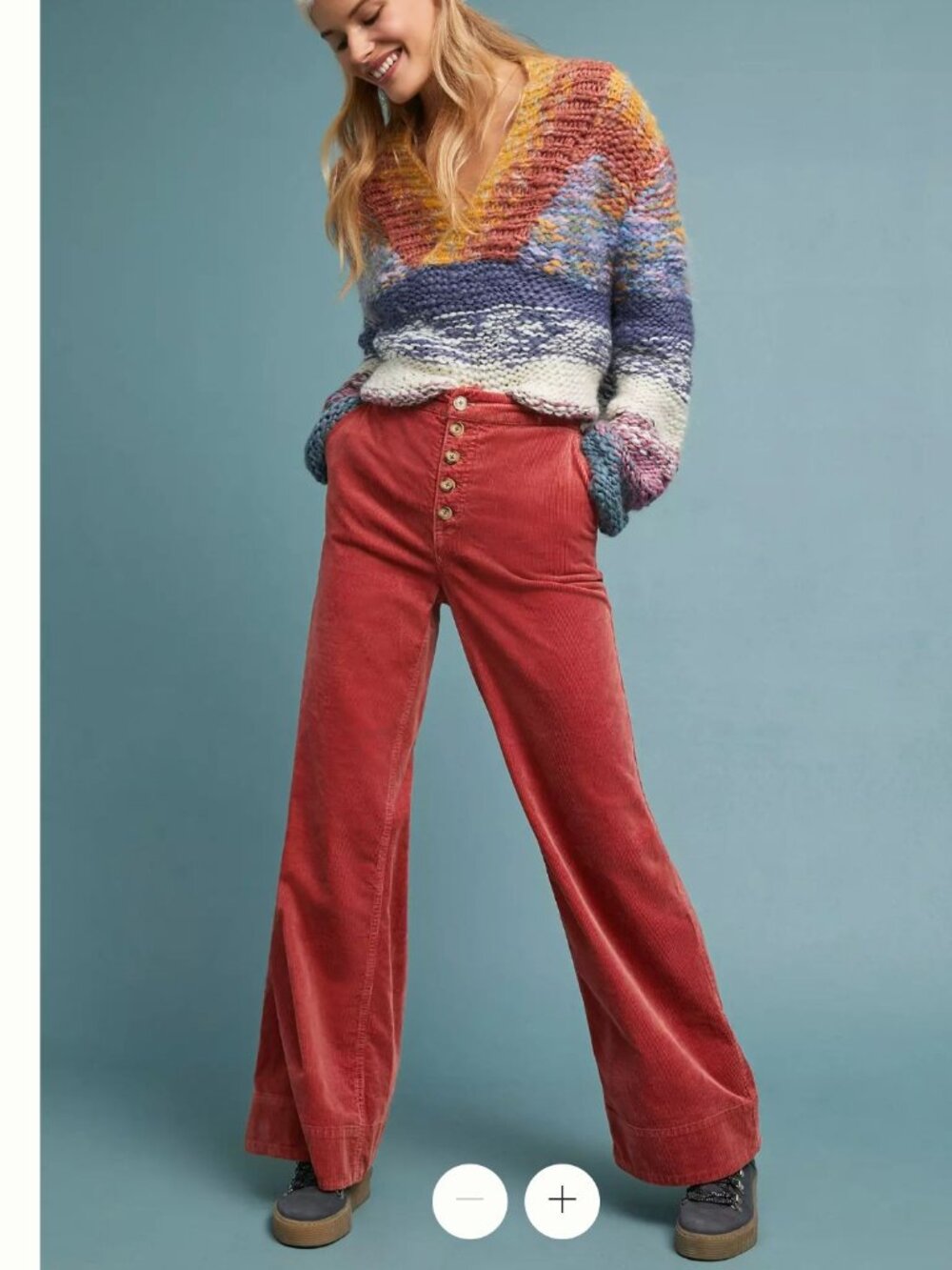 Pilcro Anthropologie Corduroy Pants Womens 26 Red High Rise Wide Leg Button Fly